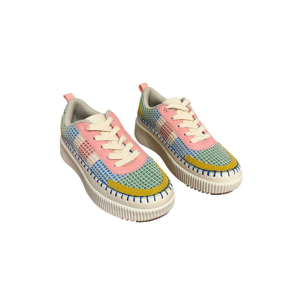 Lucky Step Women Multi Color Patchwork Platform Sneakers‎ Memory Foam Size 7